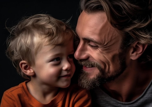 Joyful young man father and happy little son at home Ai generated Happy father's day