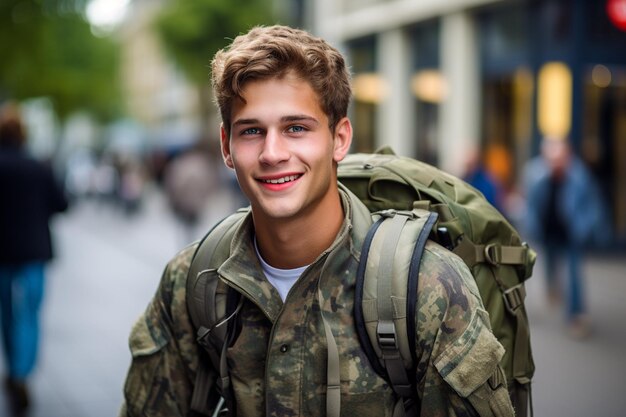 Joyful Young Soldier Returning Home from the Army Generative Ai