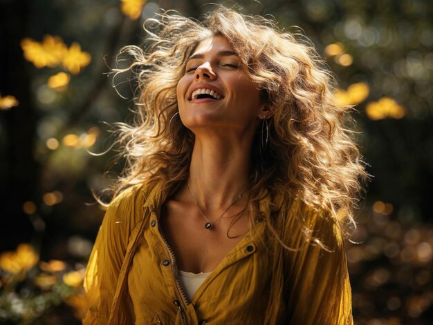 Joyful Young Woman Enjoying Autumn Sunshine Outdoors