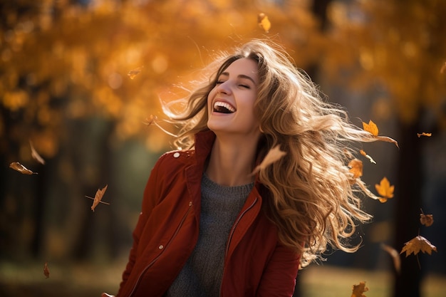 Photo joyful young woman rejoices in the season generative by ai