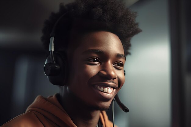 The Joyous Call Center Employee A Smiling Afroamerican Working In A Call Center In A Huge Canvas