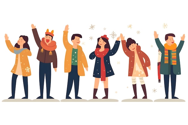 Joyous Christmas and New Year celebration Happy people in winter clothes Illustration