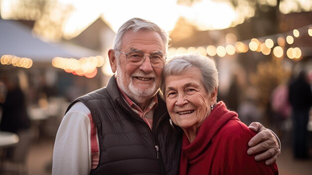 Photo joyous elderly couple smiling and embracing each other