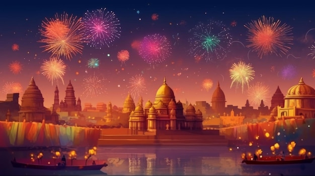 Joyous festival of Diwali with bright lights AI generated