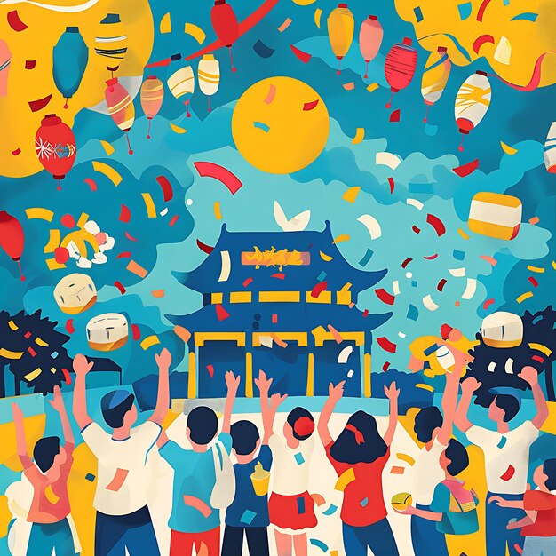 Photo joyous mooncake celebration with mural design large scale mu icon symbol logo autumn chinese design