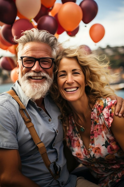 Joyous senior couple on the vacation created with generative AI