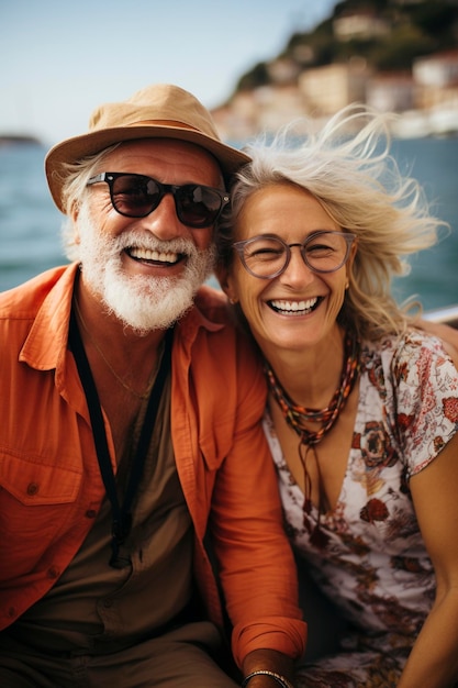 Joyous senior couple on the vacation created with generative AI