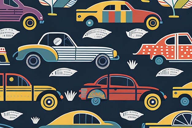 Joyride on Canvas A Vivid Parade of Cars in Whimsical Patterns Against Stark White Elegance