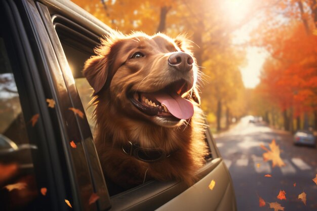 Joyride through a fall wonderland a playful pooch embraces the vibrant autumn colors