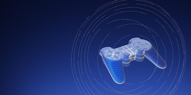 Joystick wireframe concept gaming background 3d rendering\
illustration