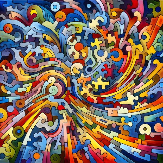 Jubilant Jigsaw abstracte kleurrijke vormen die samenkomen als een puzzel achtergrond