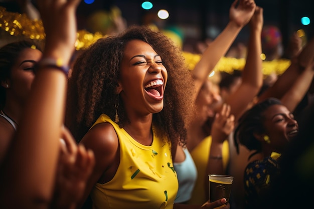 Jubilant Women Celebrating Goal at Viewing Party