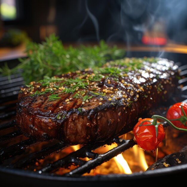 Foto una steak al barbecue succosa.