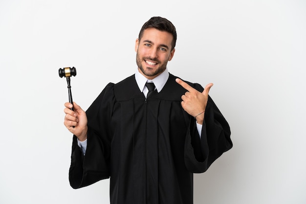 Judge caucasian man isolated on white background giving a thumbs up gesture