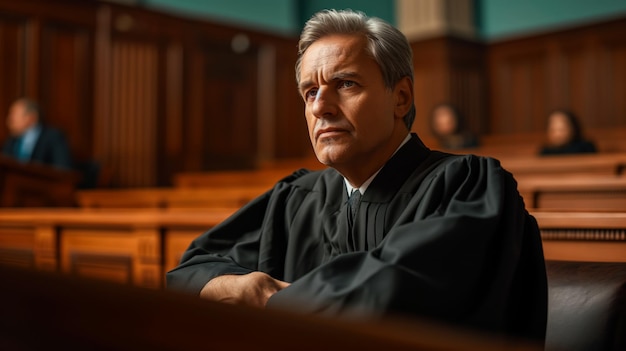 Photo a judge in a courtroom setting involved in a legal process ai generative