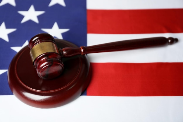 Judge gavel on American flag background