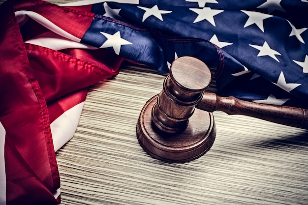 The judge gavel and background with usa flag