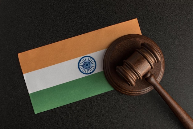 Judge Gavel and flag of India Violation of human rights Protection of rights population