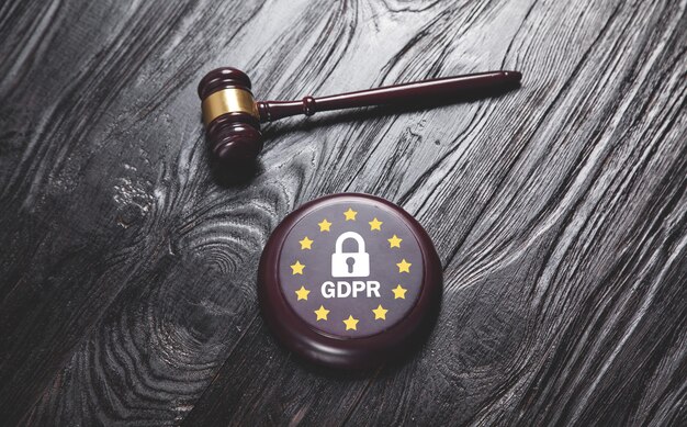 Judge gavel. GDPR- General Data Protection Regulation