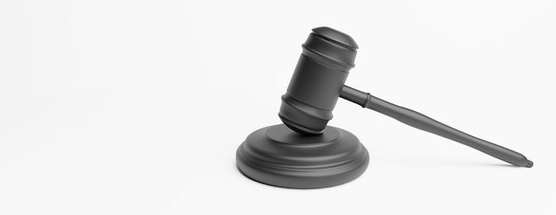 Judge gavel isolated on white Auction or law symbol black color 3d illustration