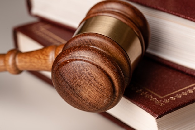 judge gavel and legal book close up on table