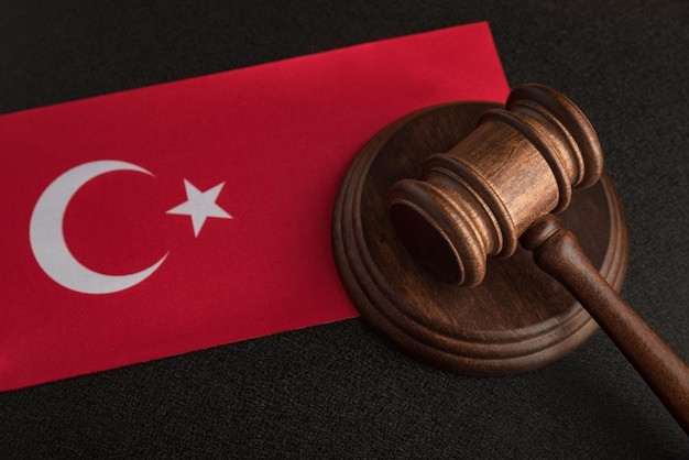 Photo judge gavel near the turkey flag law and legality concept violation of human rights