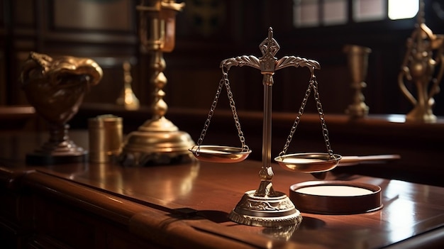 Judge gavel and Scales of Justice in the Court Hall