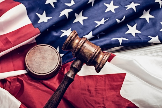 The judge gavel and  with usa flag