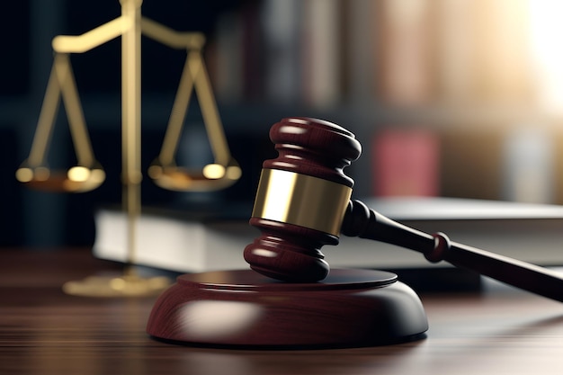 judge gavel on a wood background with books