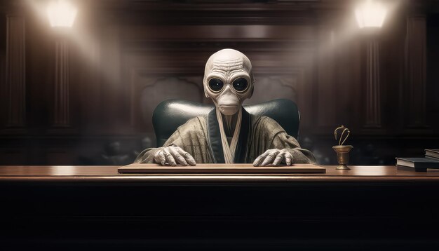 법정에서 휴머노이드 외계인 판사