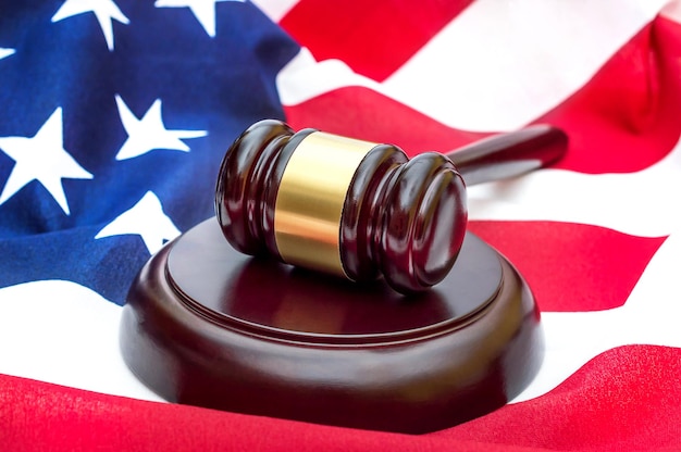 Judge's gavel on american flag American law