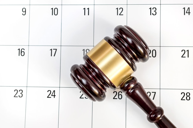 Judge's gavel on the calendar Top view