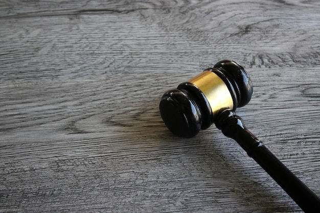 Judge's gavel on wooden table Law and justice concept