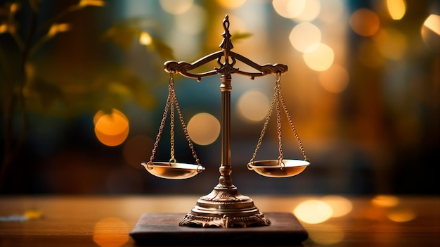 judge's scale with justice scales on table blurred view Generative AI illustrator