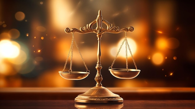 judge's scale with justice scales on table blurred view Generative AI illustrator