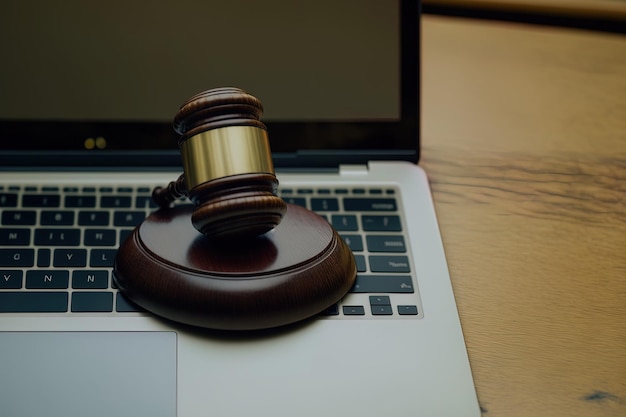 Judges gavel on laptop computer with concept of cyber law or crime