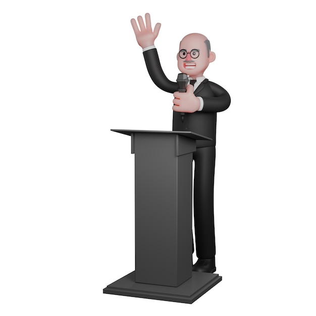 judicial 3d cartoon a judge stands behind the podium holding a mic in his hand male judge
