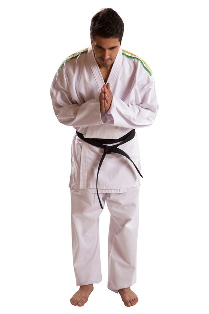 Judo fighter from Brazilian country on white space