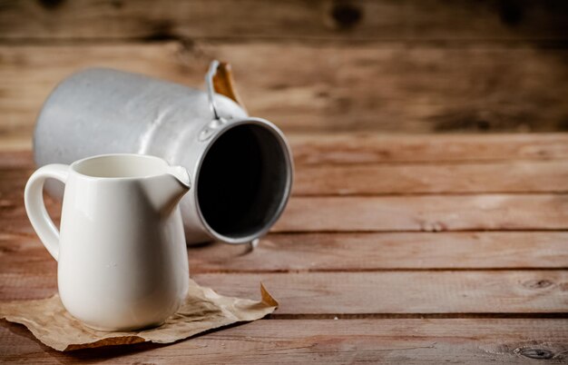 A jug of fresh milk on the table