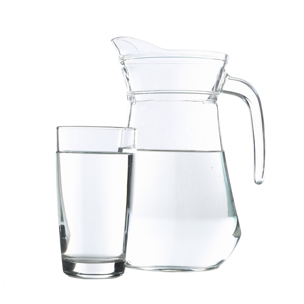 Jug and glass with water isolated on white