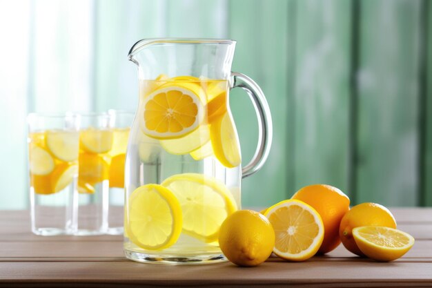 Photo a jug of homemade lemonade with slices of citrus inside