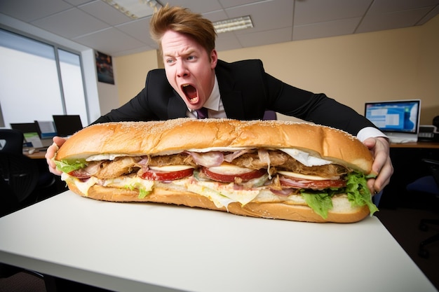 Juggling Sandwich and Spreadsheets Woman's Humorous WorkLunch Balance