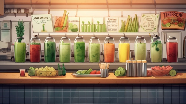 A juice bar featuring fresh vegetable and fruit