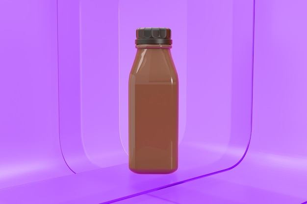 Juice bottle front side on glass