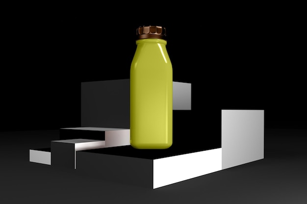 Photo juice bottle front view in levels background