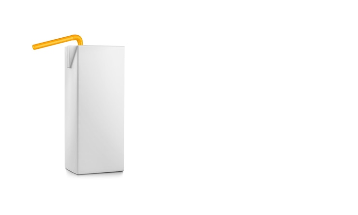 Photo juice box package with straw mockup 3d rendering on isolated background