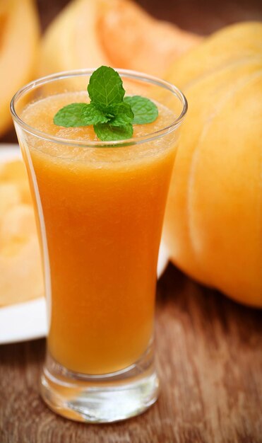 Juice of cucumis melo or muskmelon with mint leaves