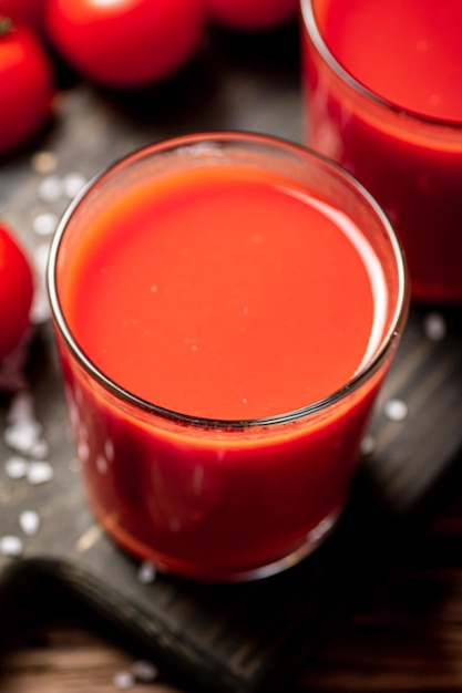 Juice from ripe tomatoes in a glass