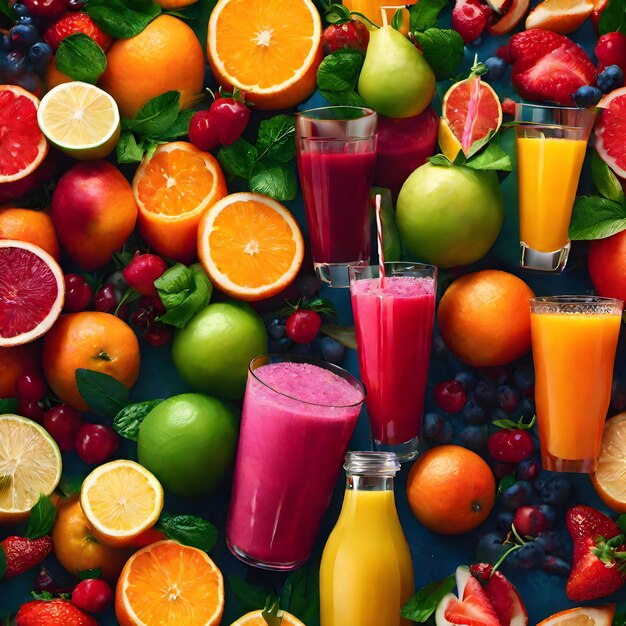 Photo juice fruits background very cool