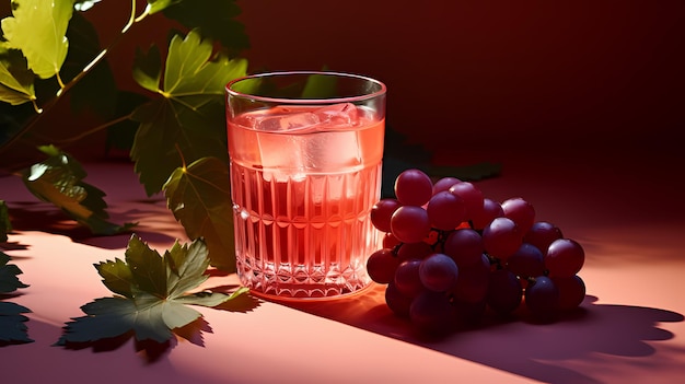 a juice glass isolated on a clean background with fruit lying around